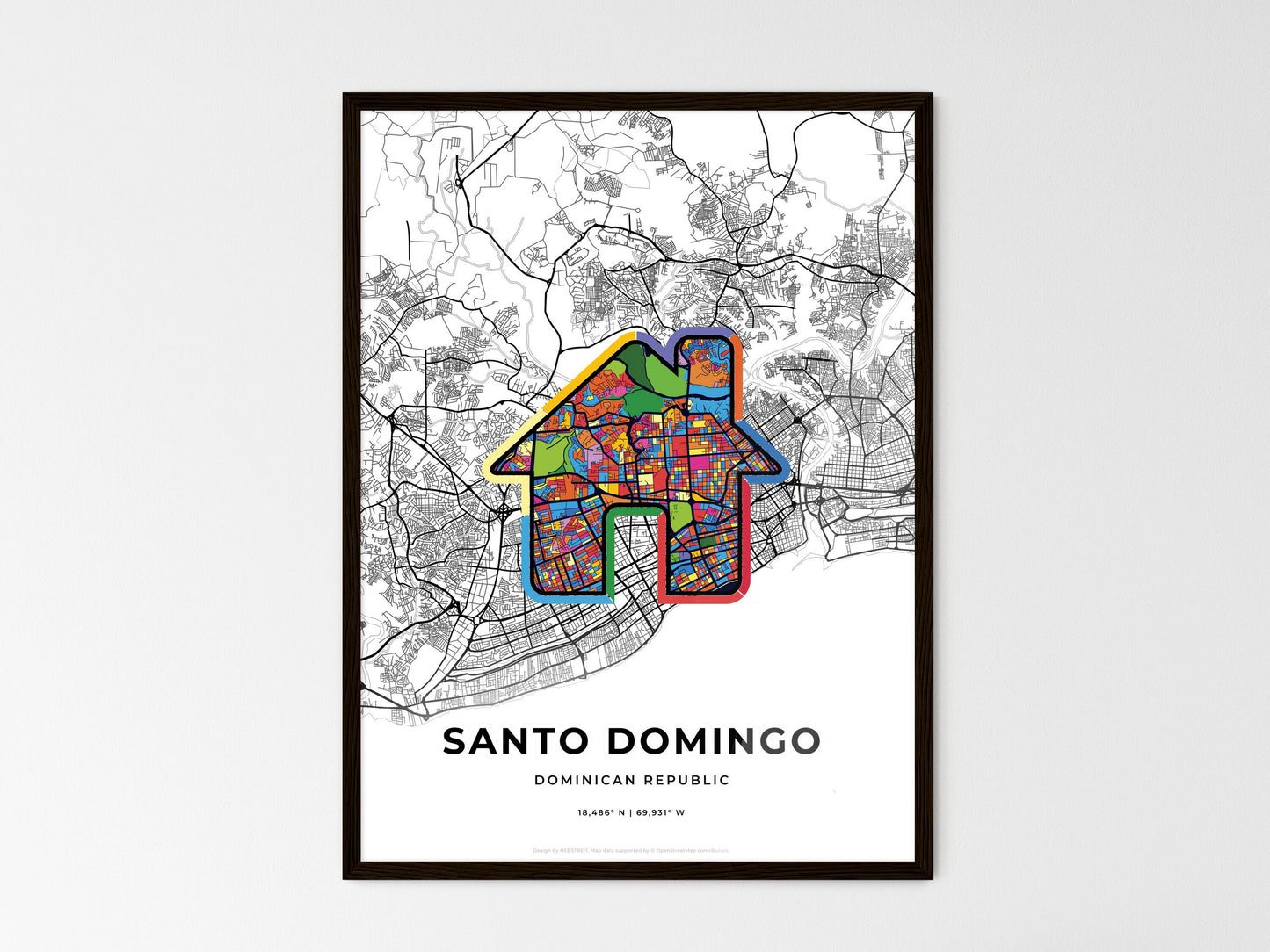 Santo Domingo Dominican Republic wedding art map with home icon