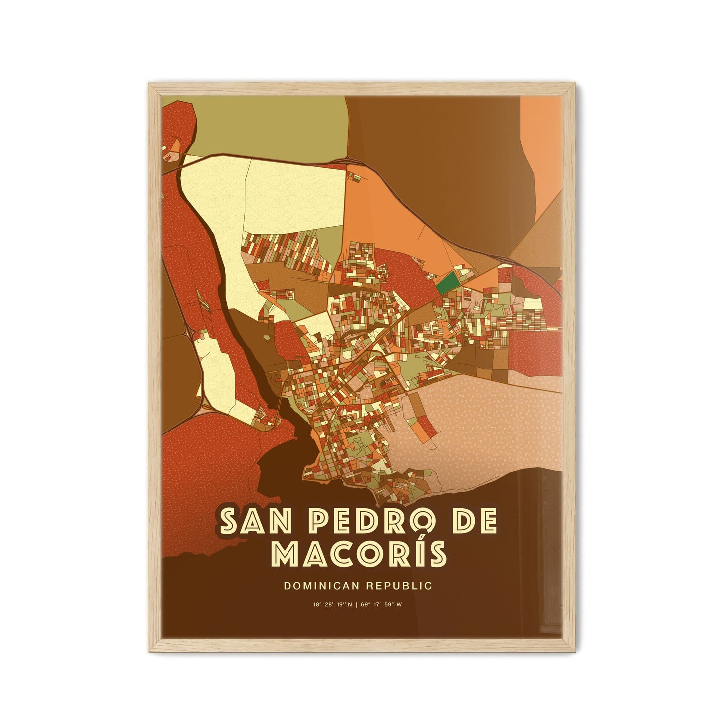 Colorful SAN PEDRO DE MACORÍS DOMINICAN REPUBLIC Fine Art Map Farmhouse