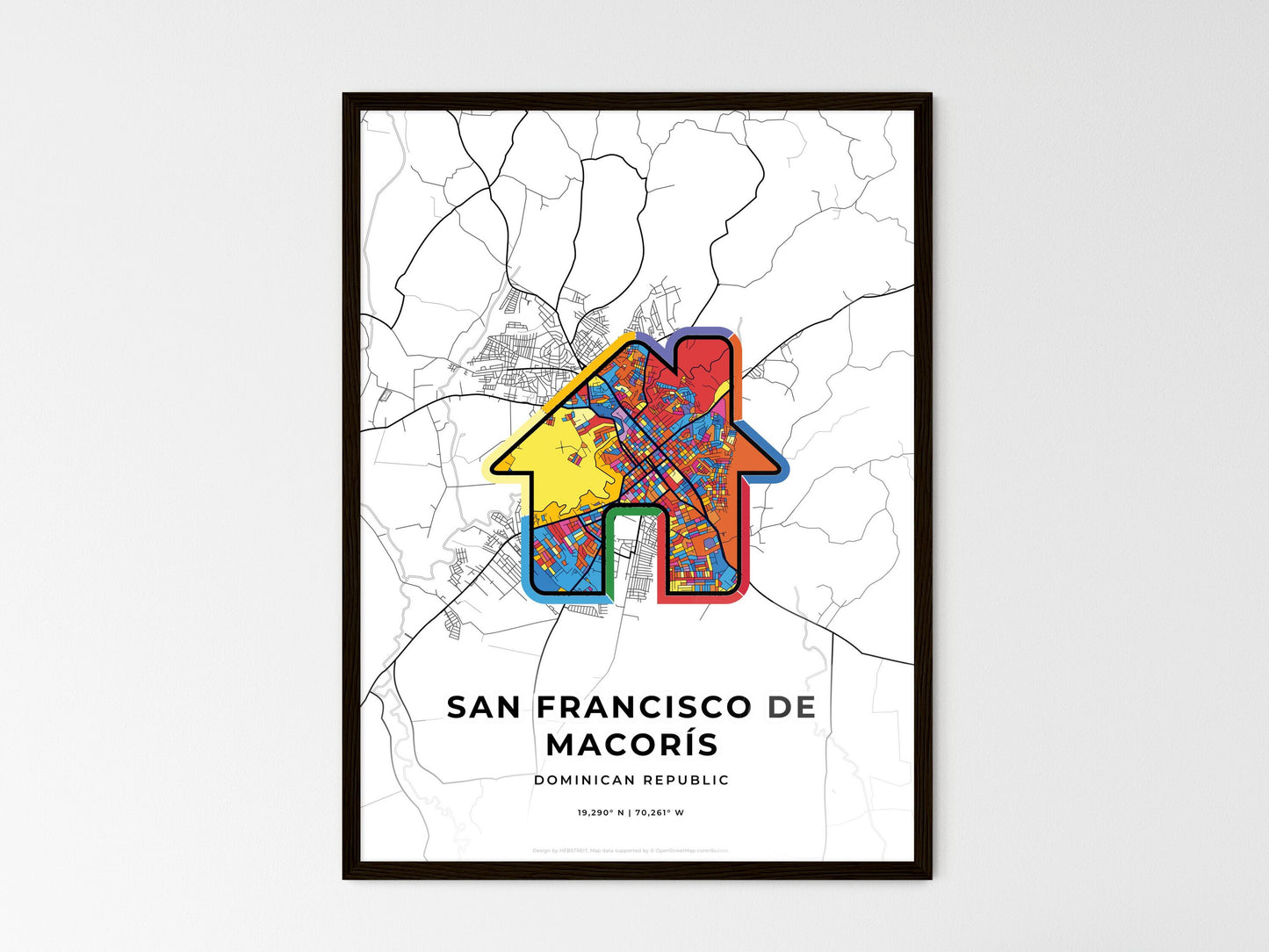 San Francisco De Macorís Dominican Republic wedding art map with home icon