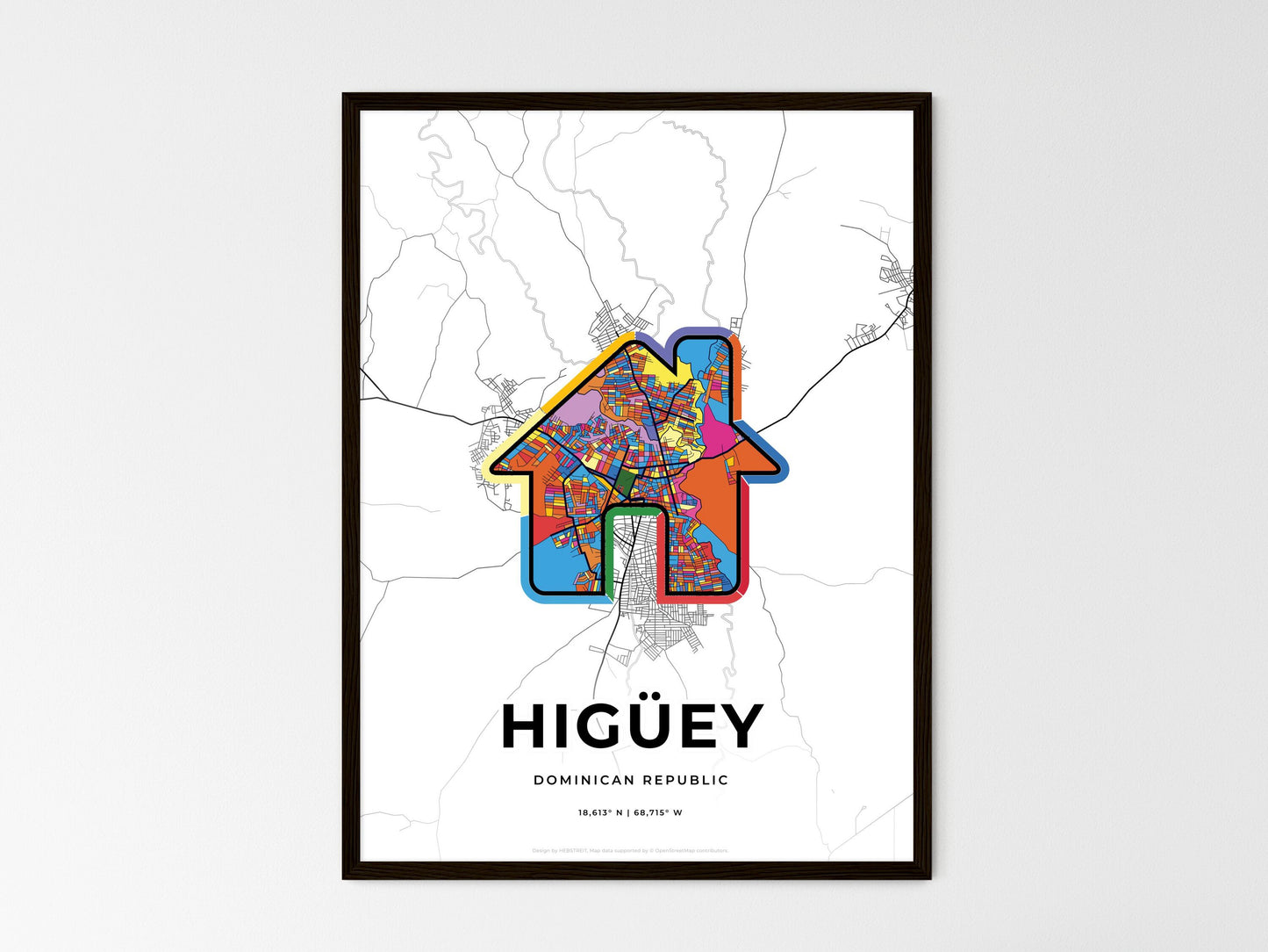 Higüey Dominican Republic wedding art map with home icon