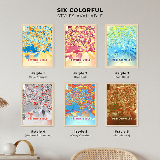 Colorful PÉTION-VILLE HAITI Fine Art Map Blue Orange