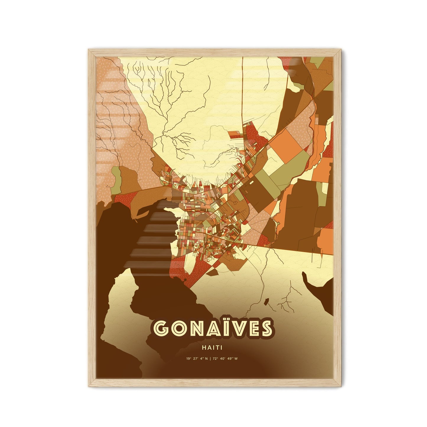 Colorful GONAÏVES HAITI Fine Art Map Farmhouse