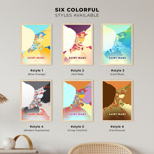 Colorful SAINT-MARC HAITI Fine Art Map Blue Orange