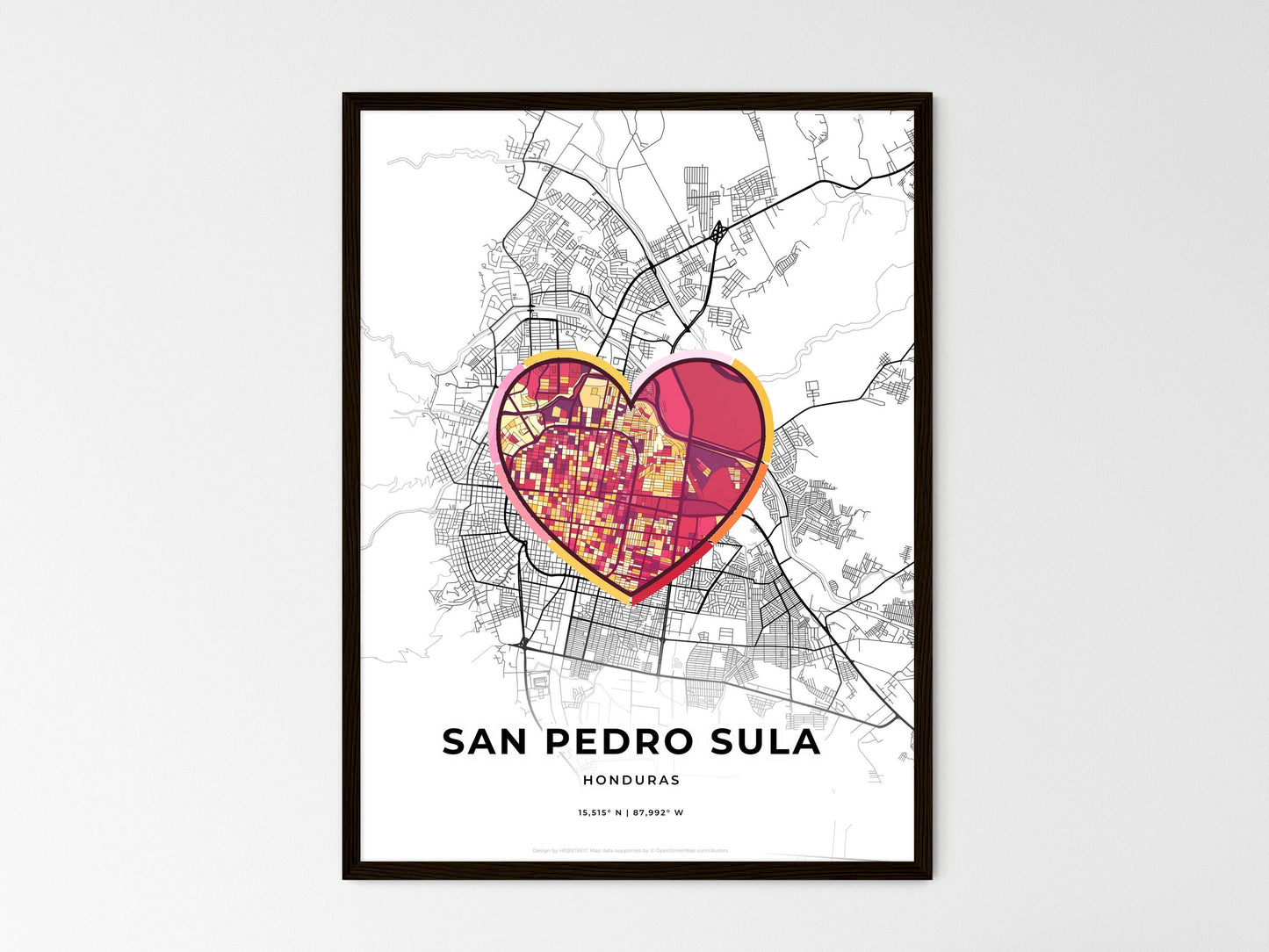San Pedro Sula Honduras wedding art map with heart icon
