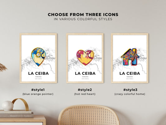 La Ceiba Honduras maps with colorful icons