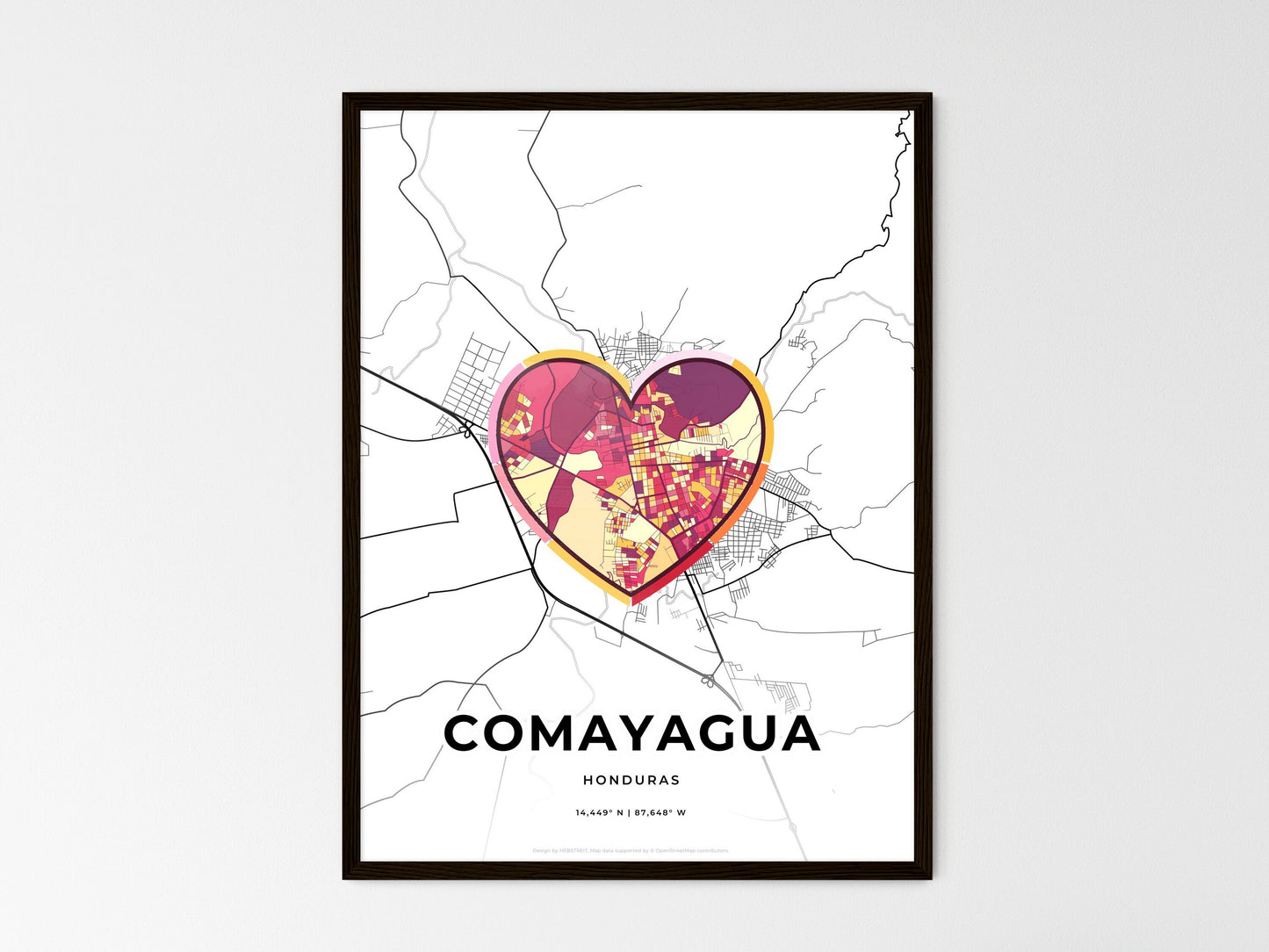 Comayagua Honduras wedding art map with heart icon