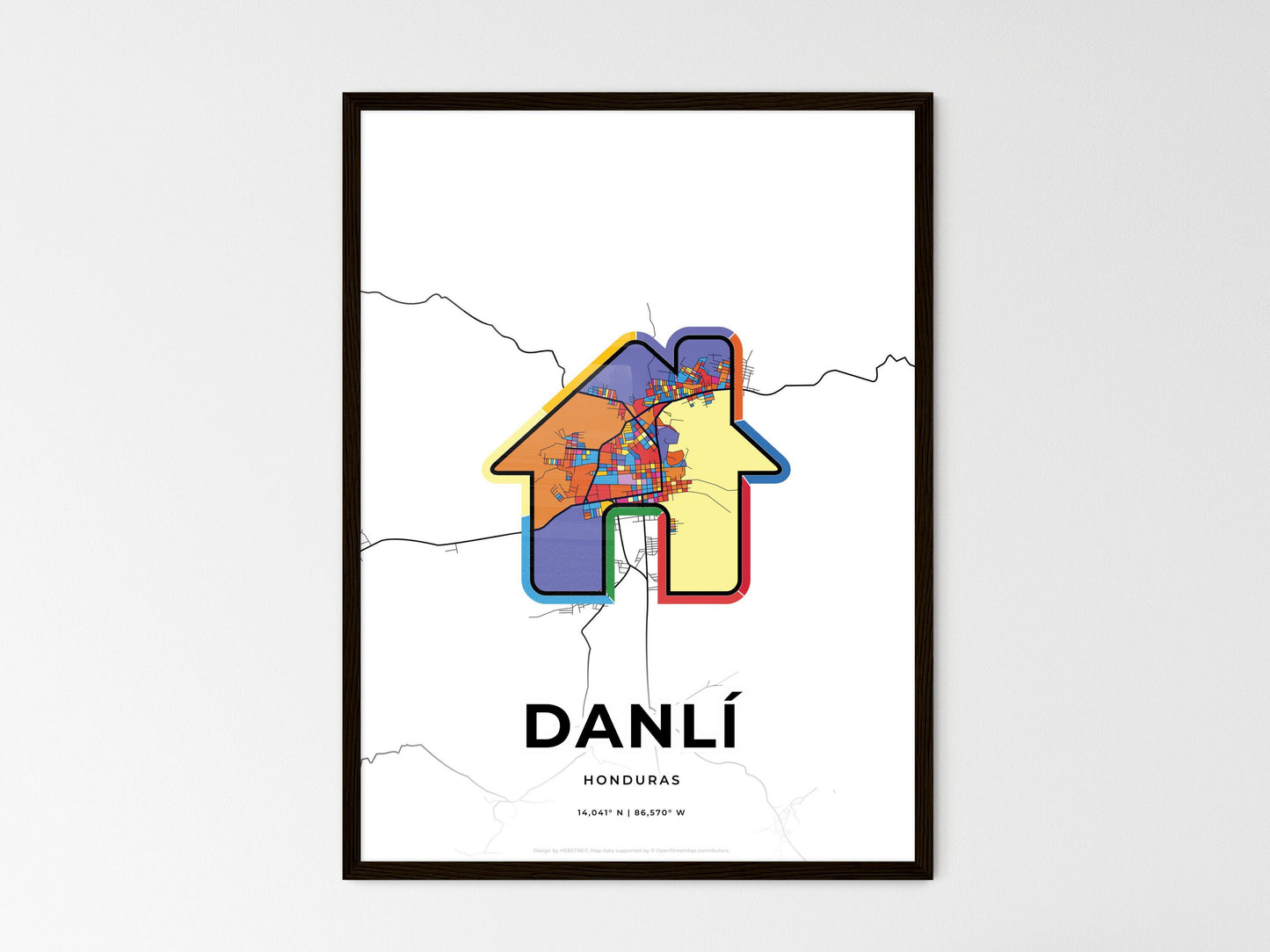 Danlí Honduras wedding art map with home icon