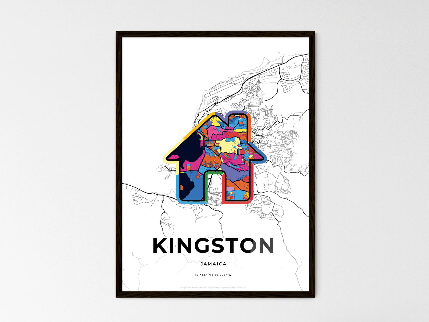 Kingston Jamaica wedding art map with home icon