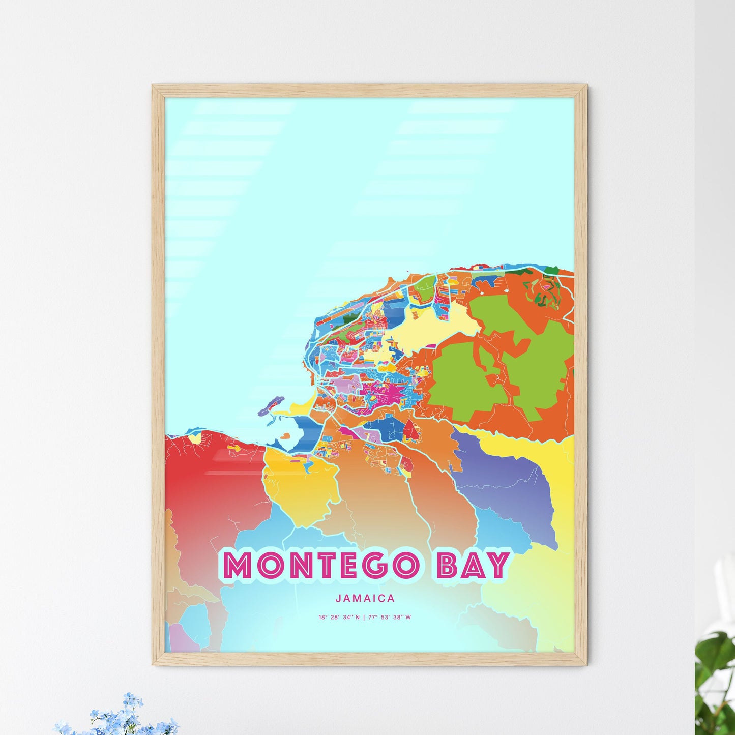 Colorful MONTEGO BAY JAMAICA Fine Art Map Crazy Colors