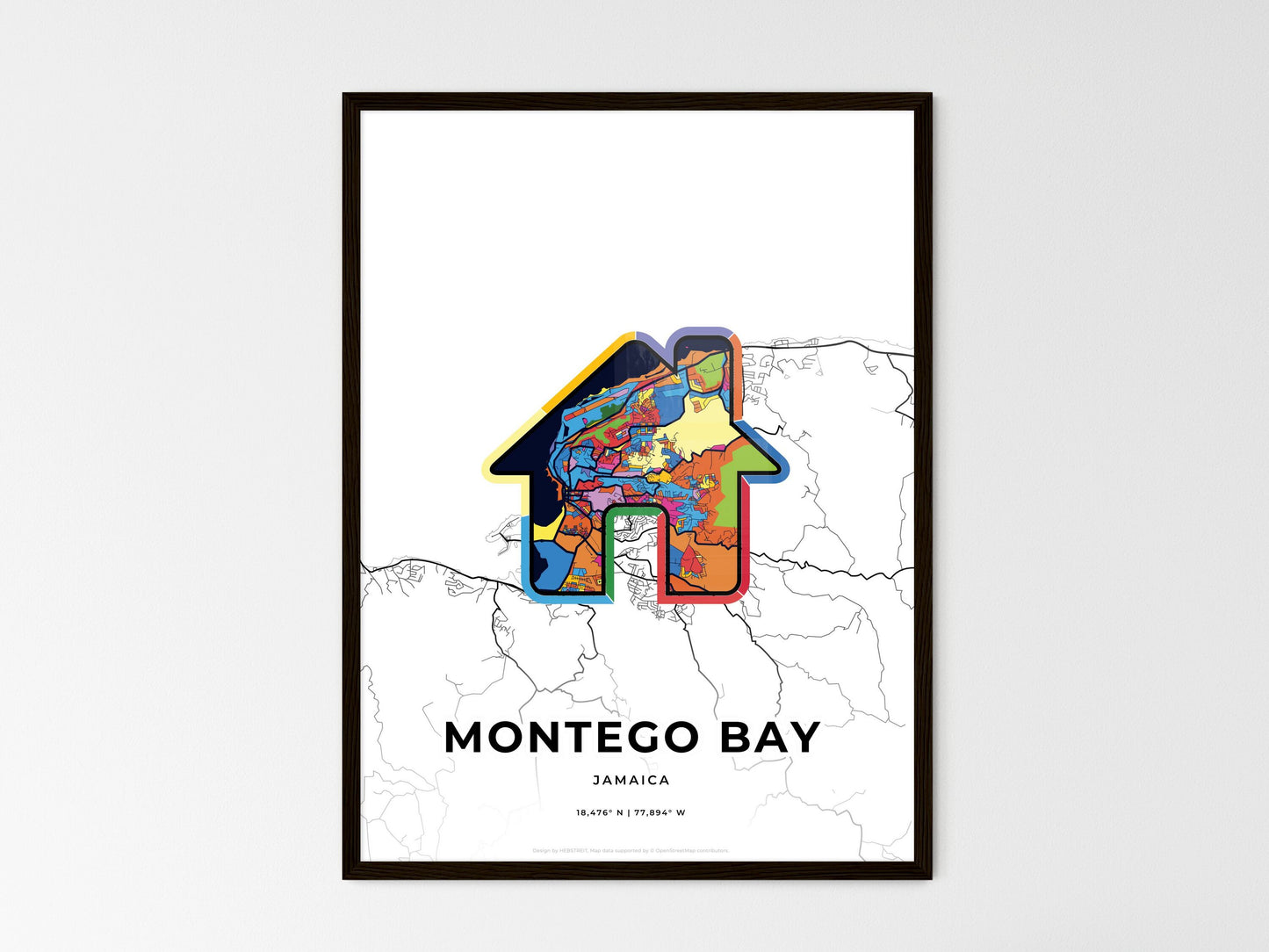 Montego Bay Jamaica wedding art map with home icon