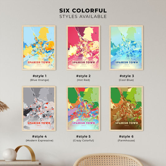 Colorful SPANISH TOWN JAMAICA Fine Art Map Blue Orange