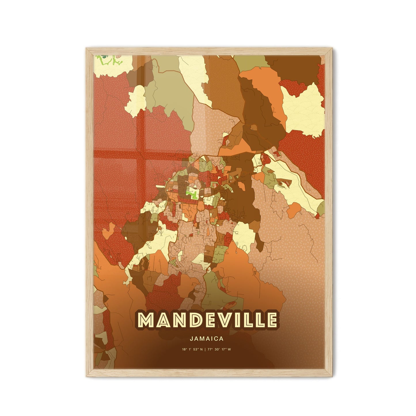 Colorful MANDEVILLE JAMAICA Fine Art Map Farmhouse