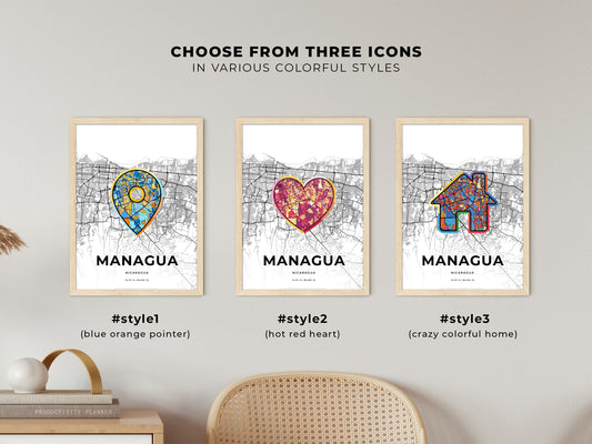 Managua Nicaragua maps with colorful icons