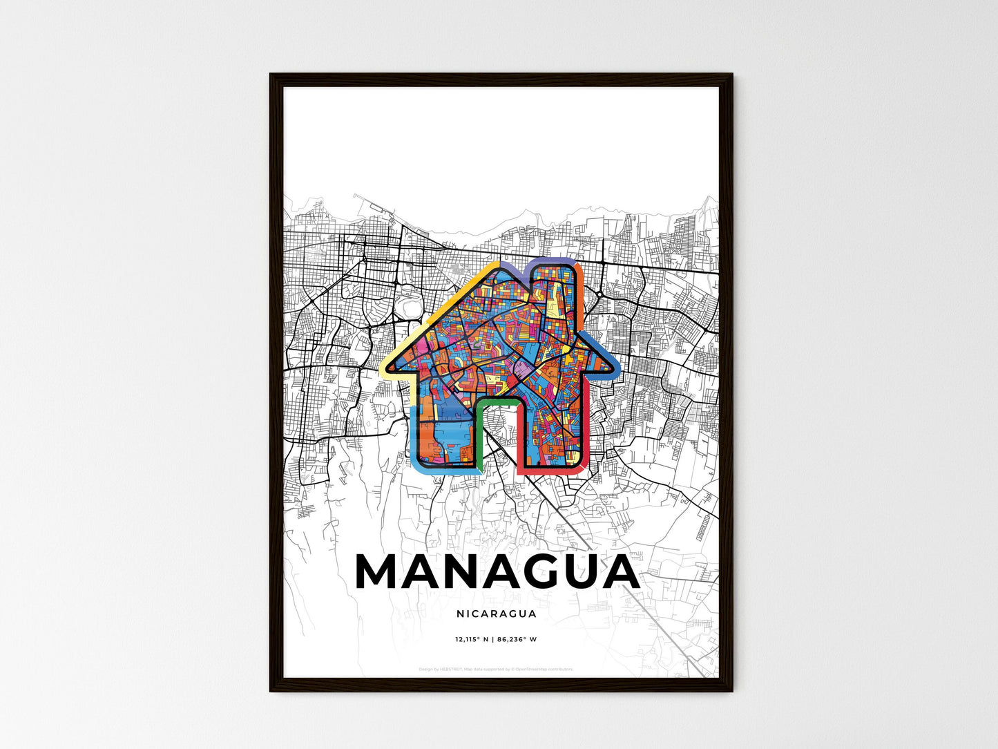 Managua Nicaragua wedding art map with home icon