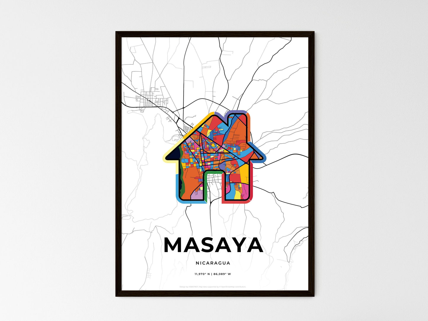 Masaya Nicaragua wedding art map with home icon