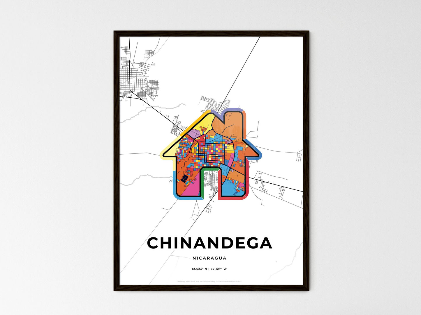 Chinandega Nicaragua wedding art map with home icon