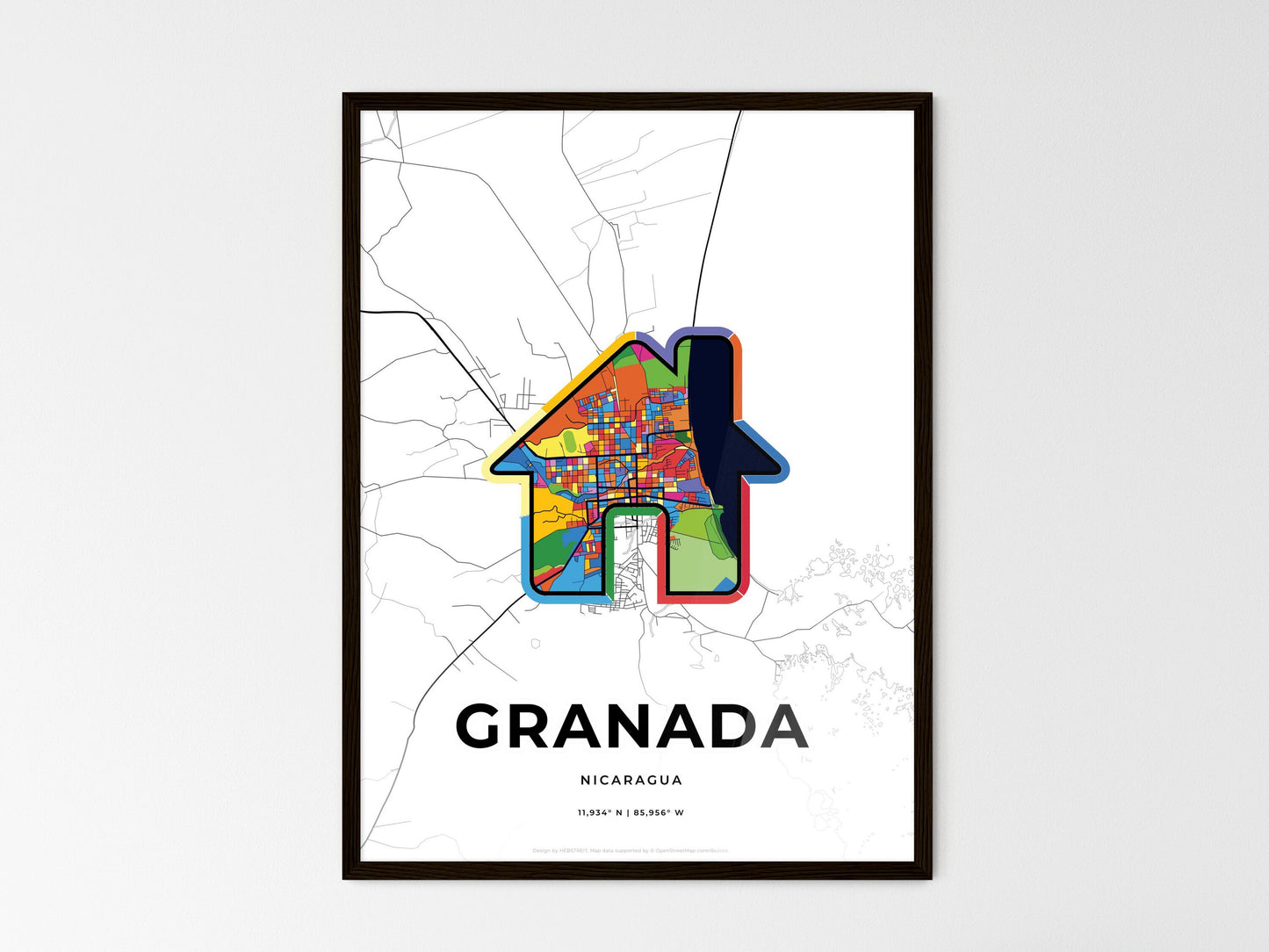 Granada Nicaragua wedding art map with home icon