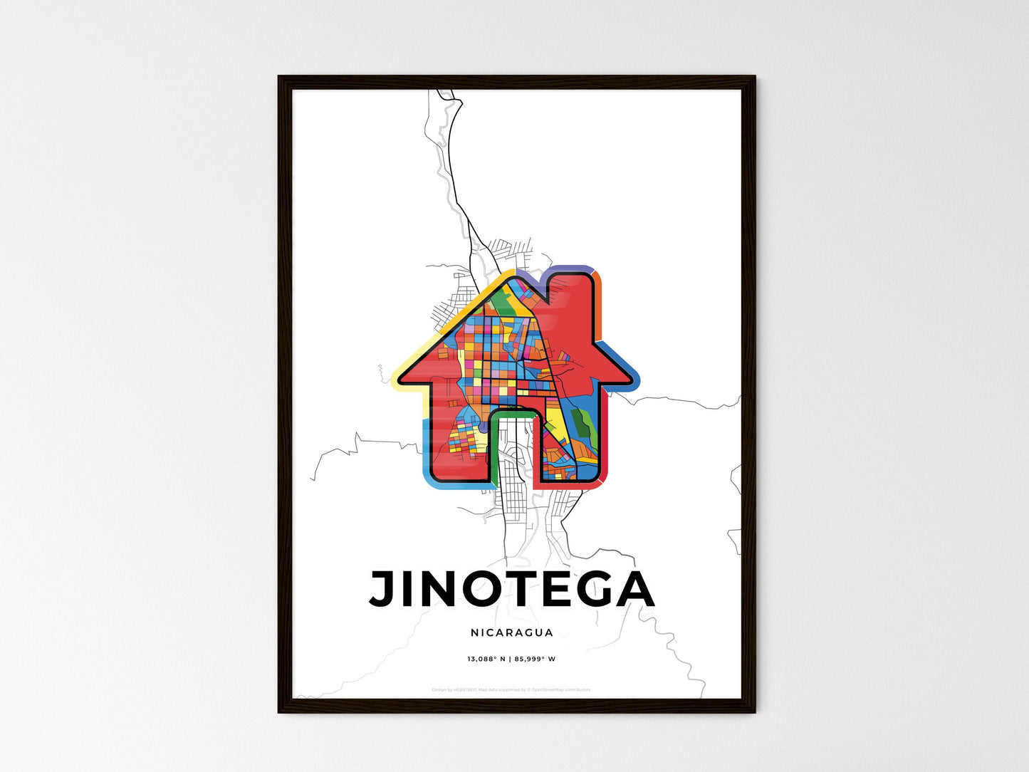 Jinotega Nicaragua wedding art map with home icon