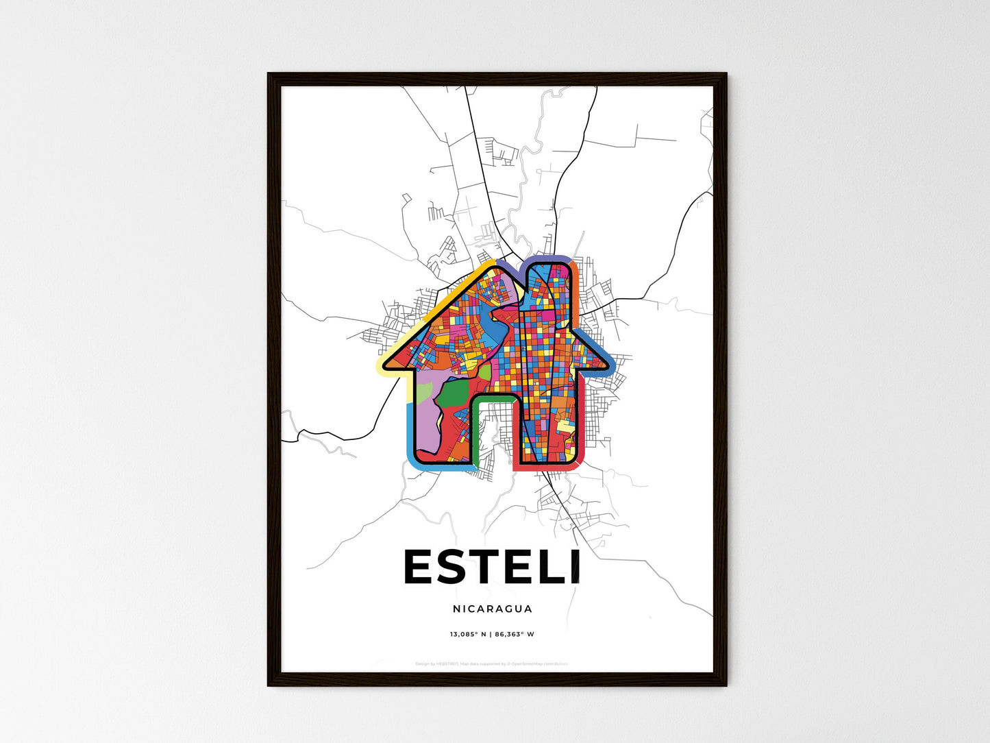 Esteli Nicaragua wedding art map with home icon