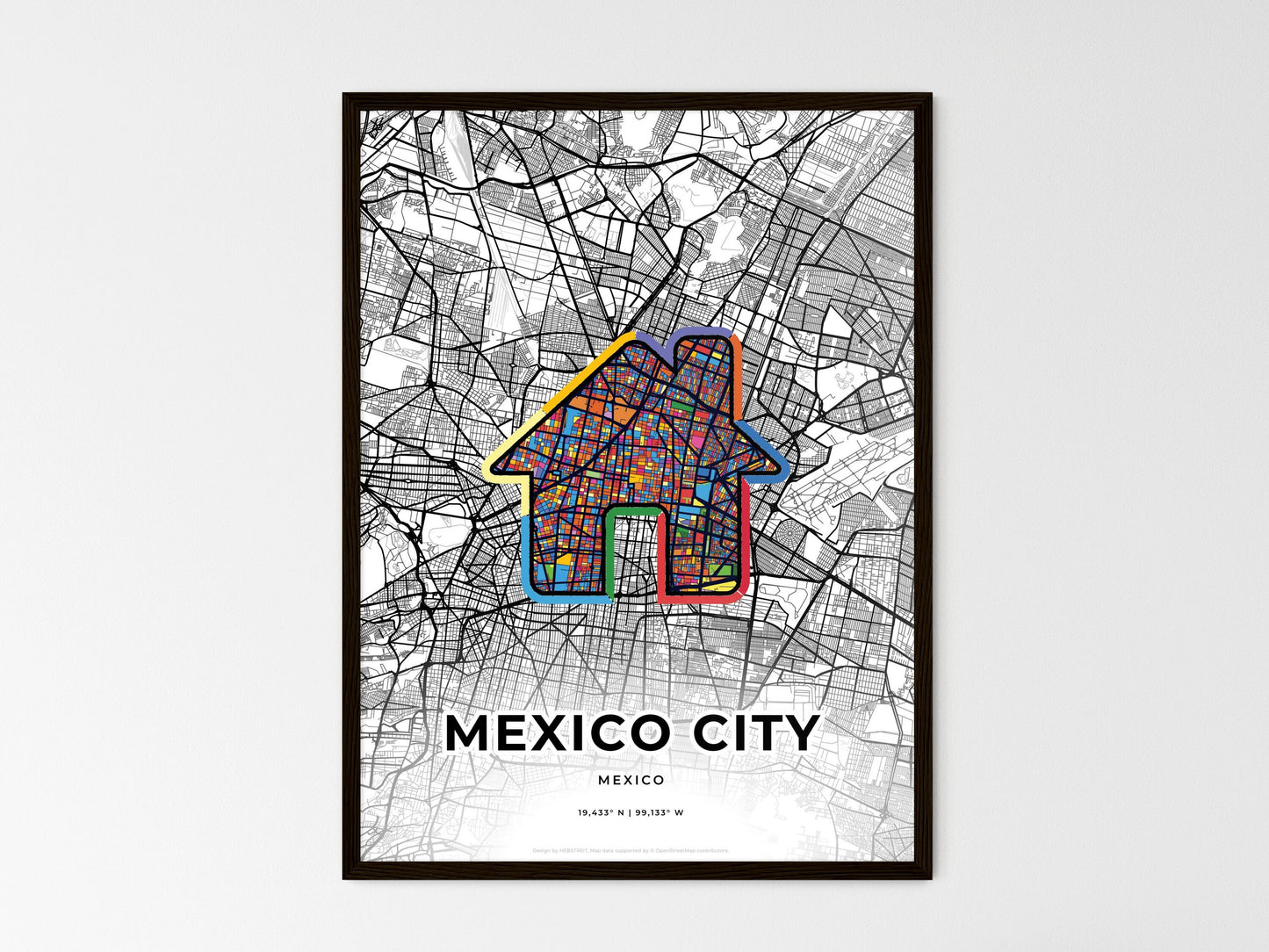 Mexico City Mexico wedding art map with home icon