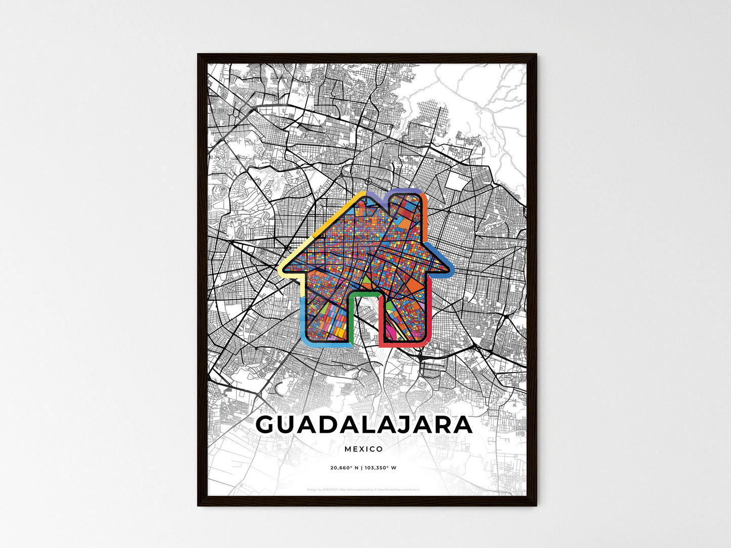 Guadalajara Mexico wedding art map with home icon