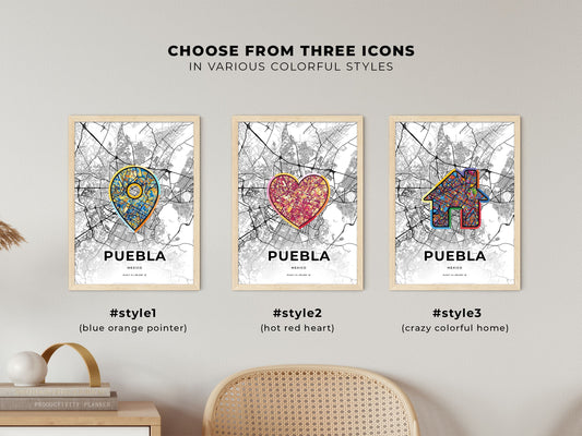 Puebla Mexico maps with colorful icons