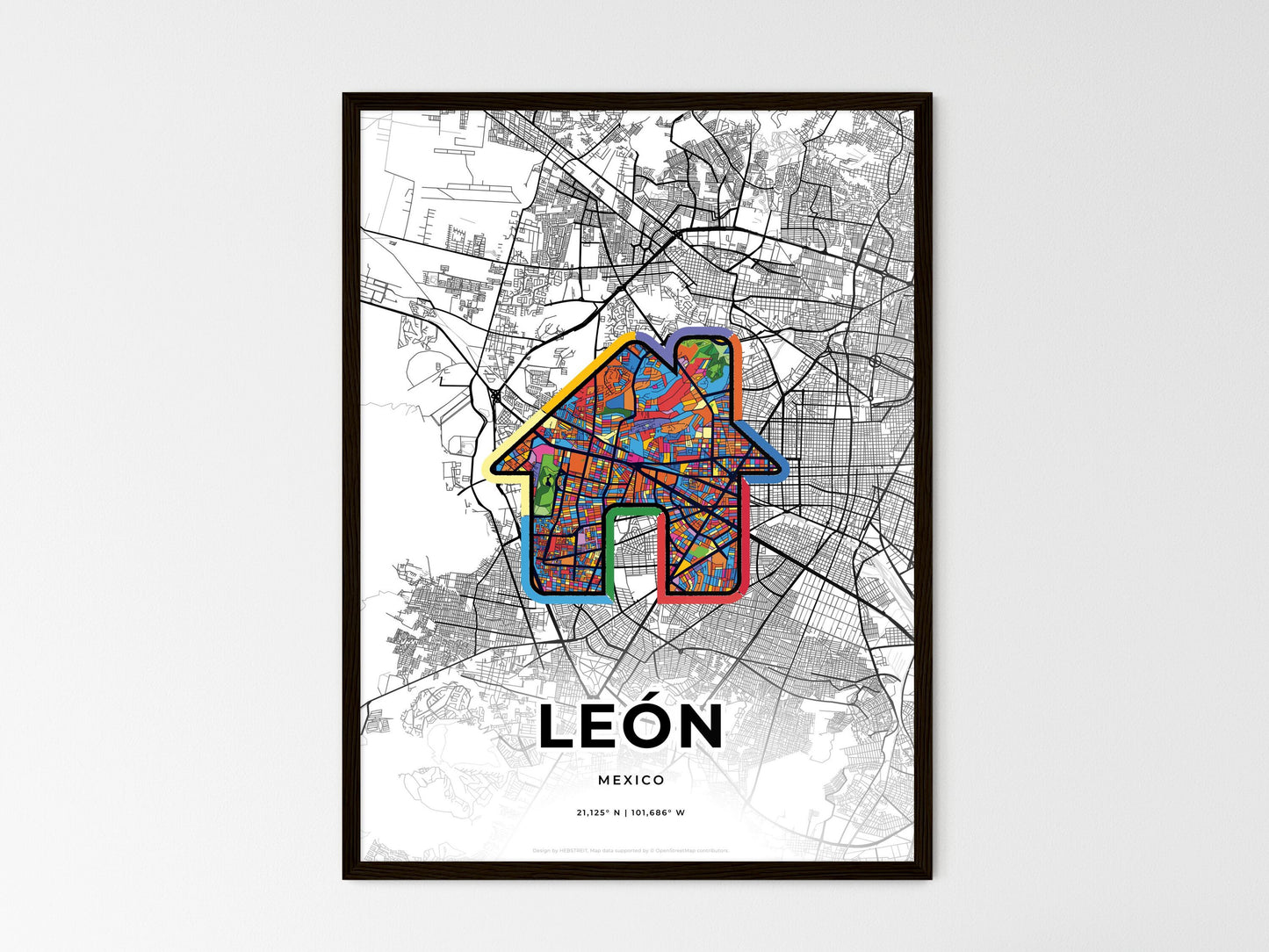 León Mexico wedding art map with home icon