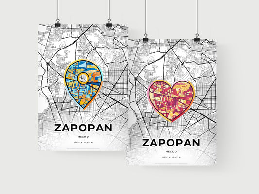 ZAPOPAN MEXICO minimal art map with a colorful icon. Where it all began, Couple map gift.