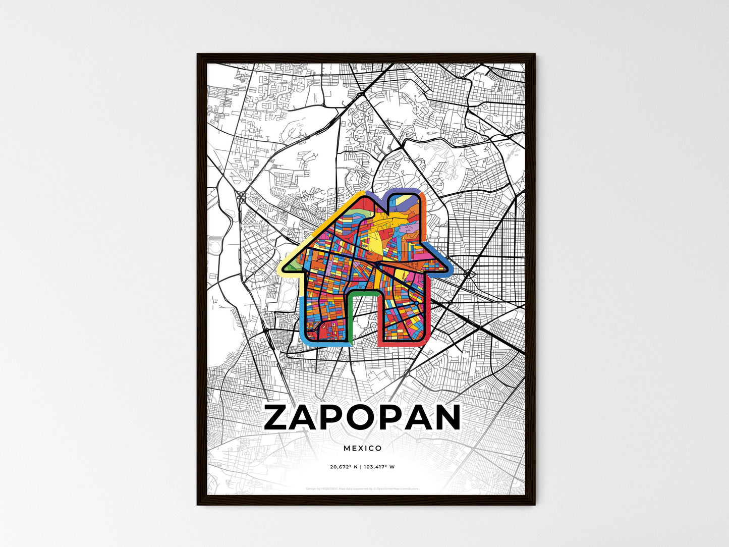 Zapopan Mexico wedding art map with home icon