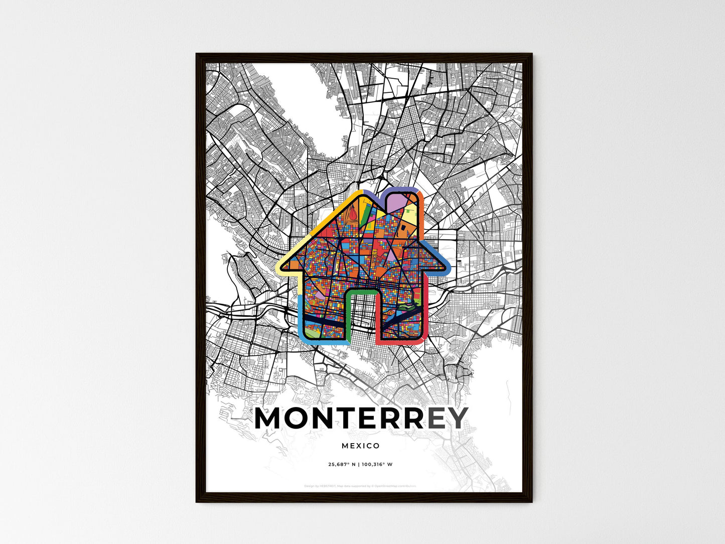 Monterrey Mexico wedding art map with home icon