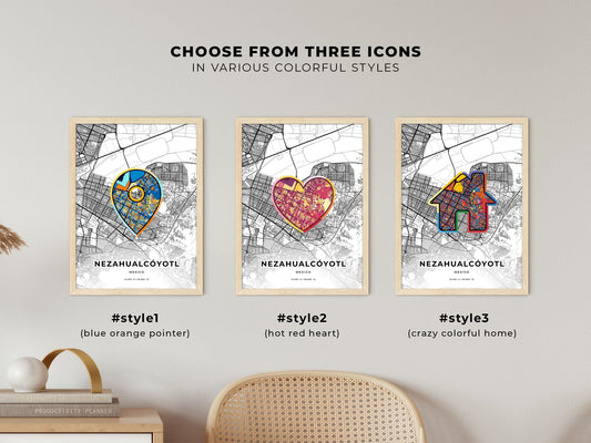 Nezahualcóyotl Mexico maps with colorful icons