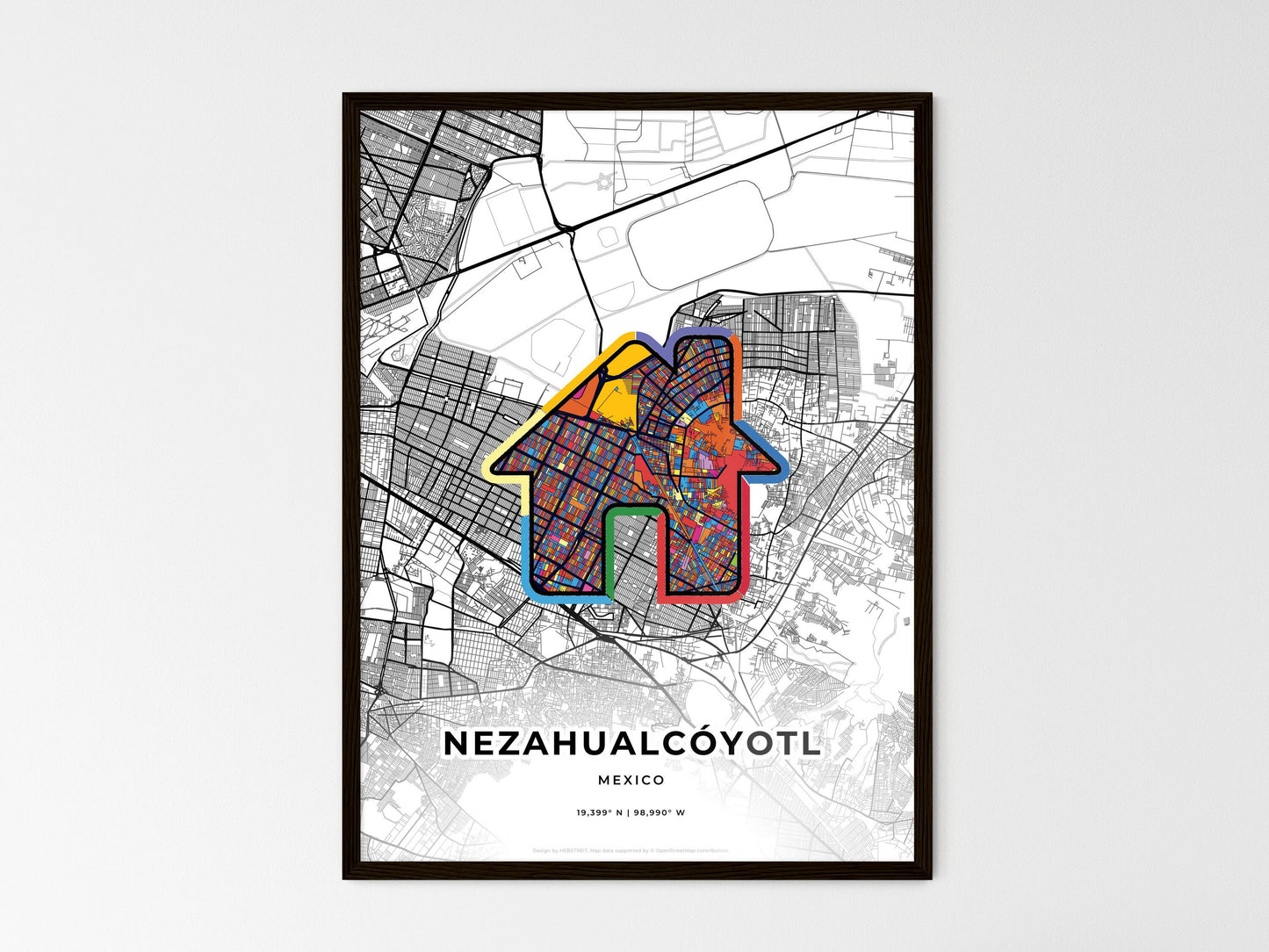 Nezahualcóyotl Mexico wedding art map with home icon