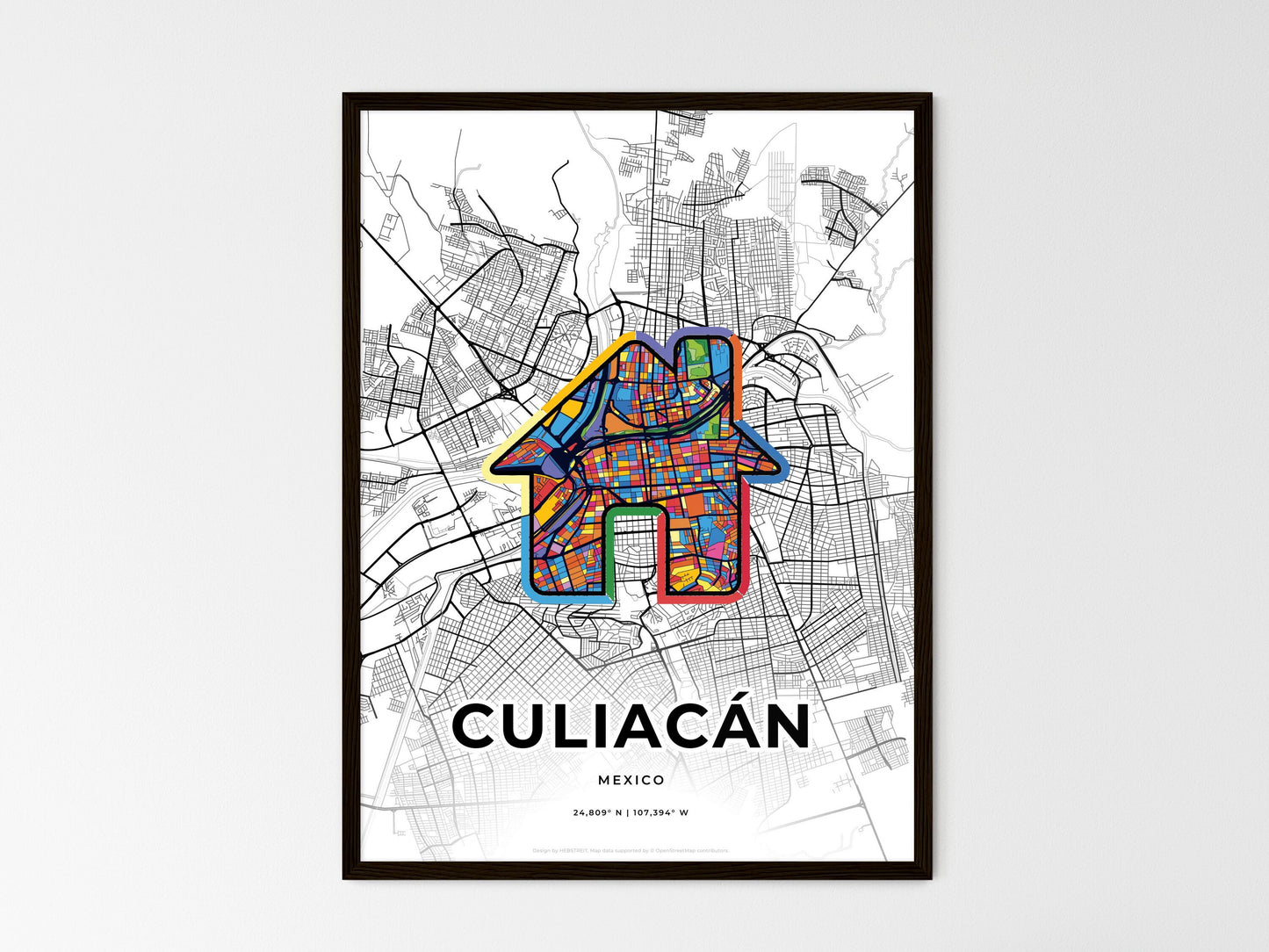 Culiacán Mexico wedding art map with home icon