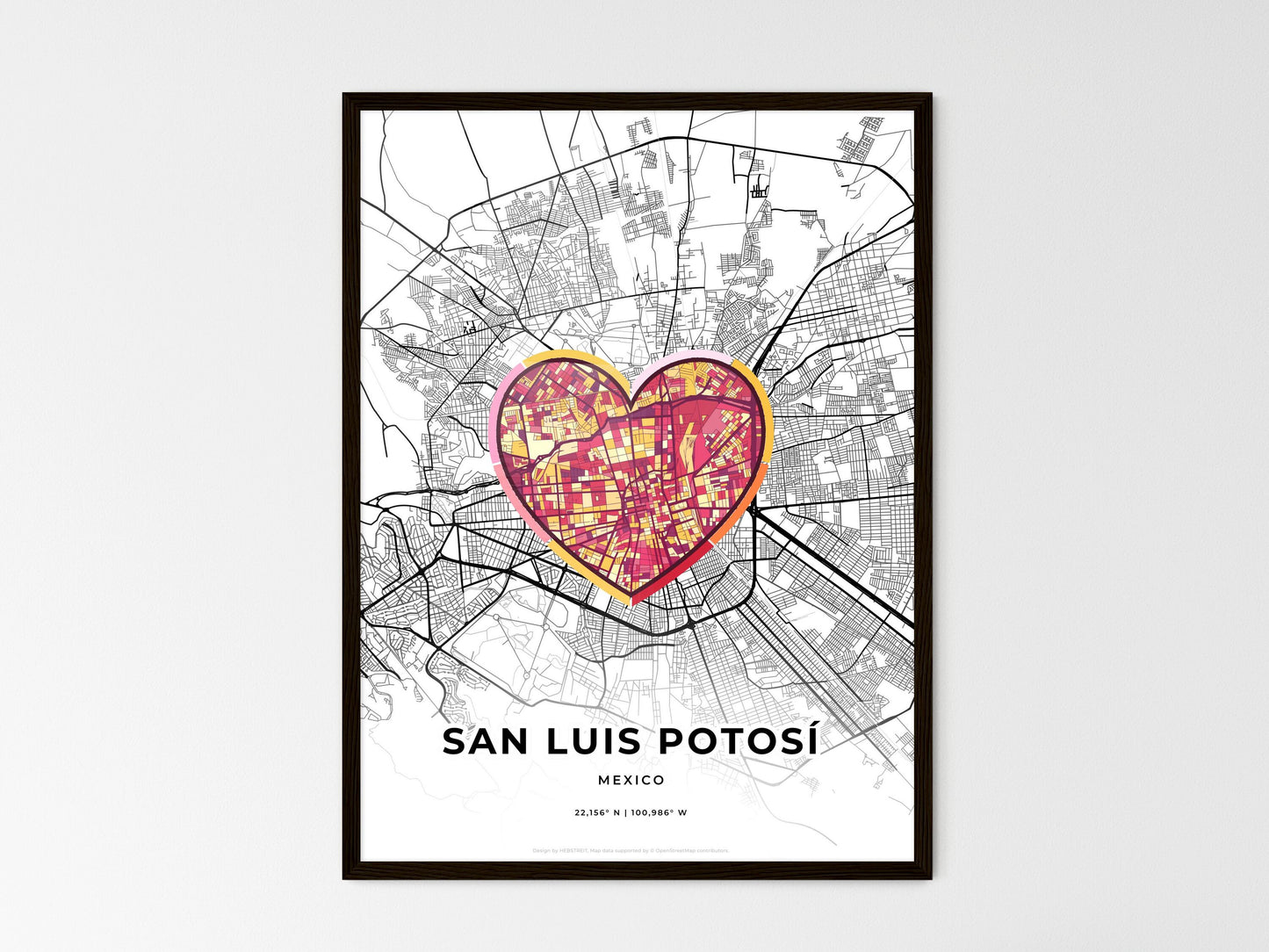San Luis Potosí Mexico wedding art map with heart icon