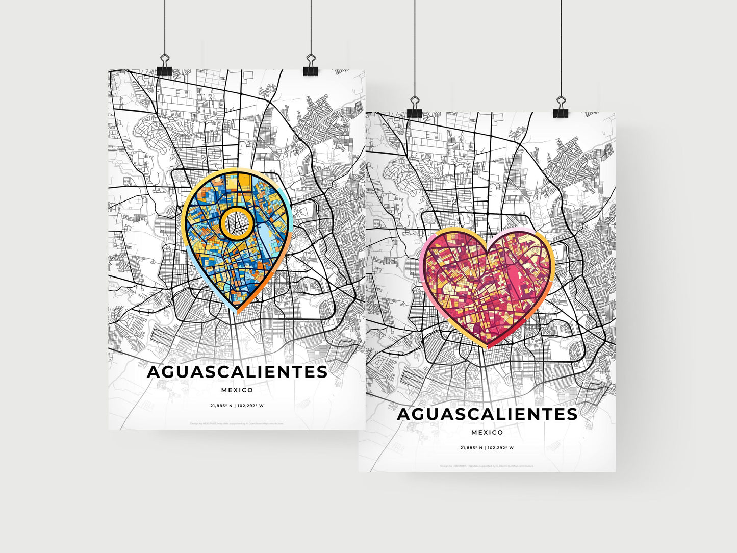 AGUASCALIENTES MEXICO minimal art map with a colorful icon. Where it all began, Couple map gift.