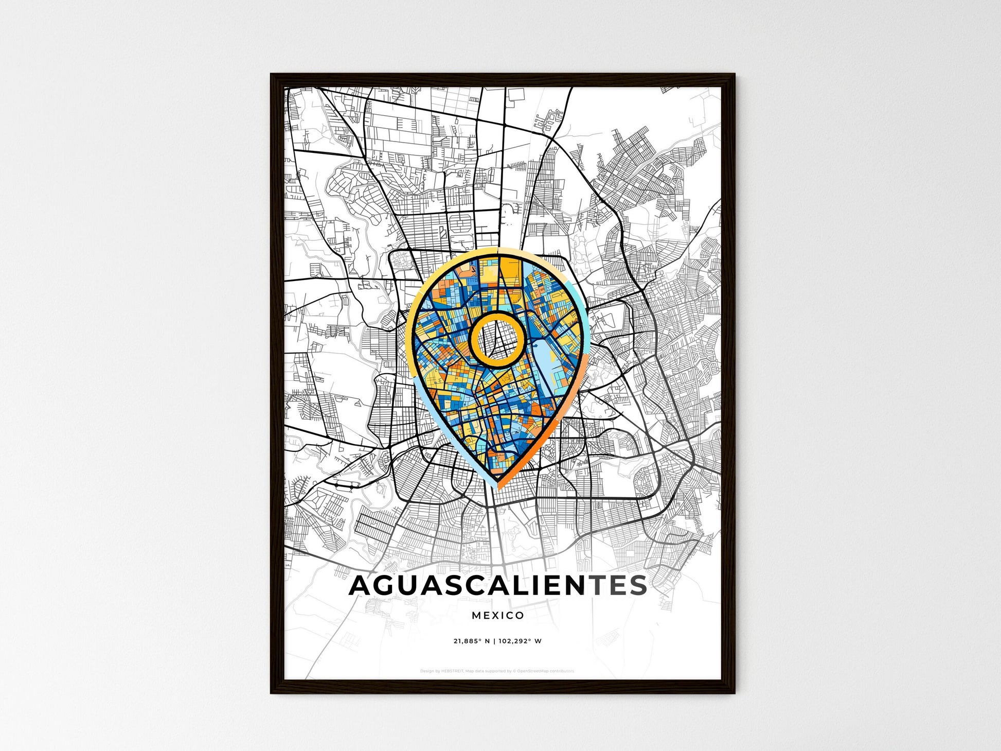 AGUASCALIENTES MEXICO minimal art map with a colorful icon. Where it all began, Couple map gift. Style 1