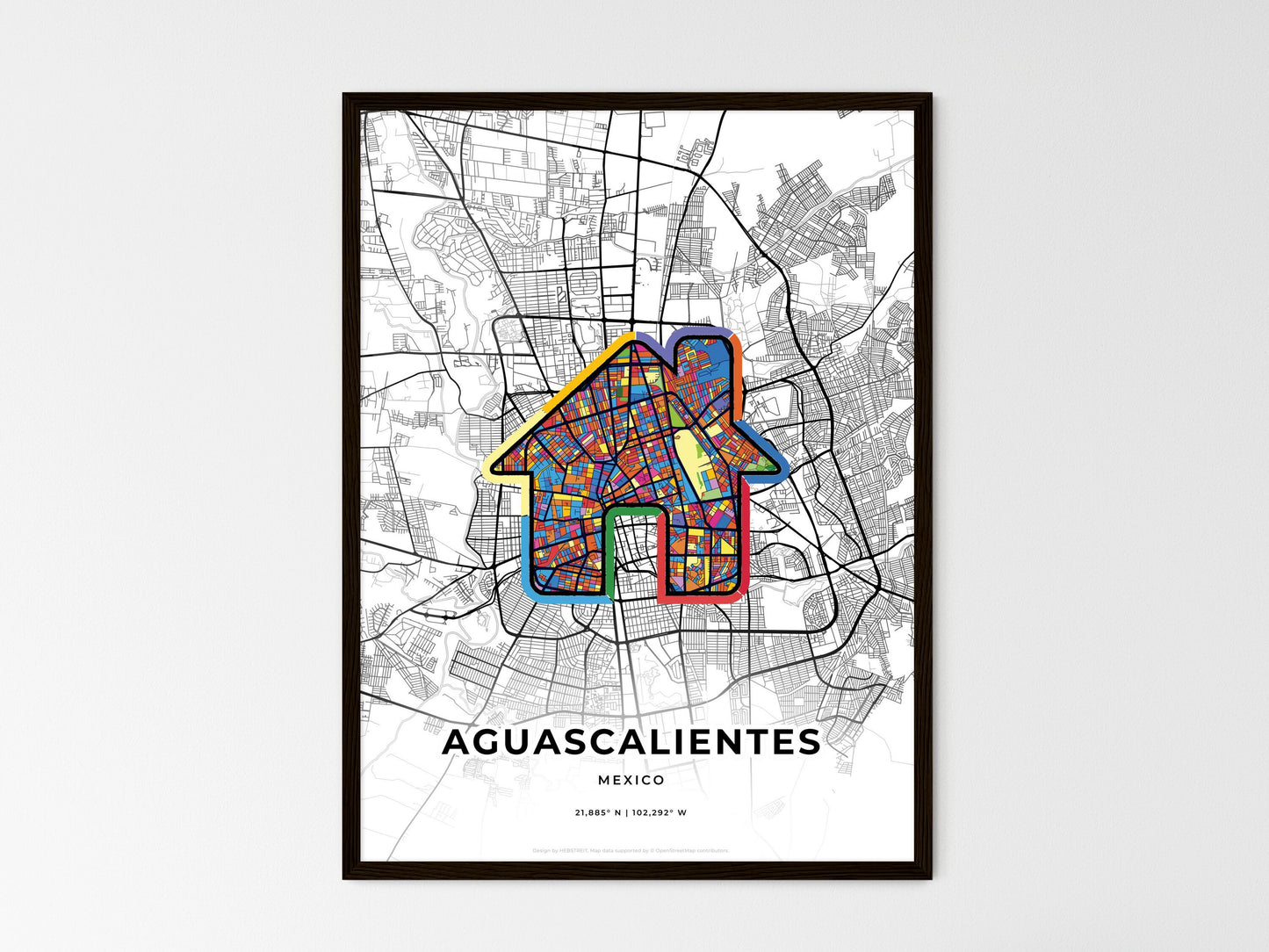 Aguascalientes Mexico wedding art map with home icon