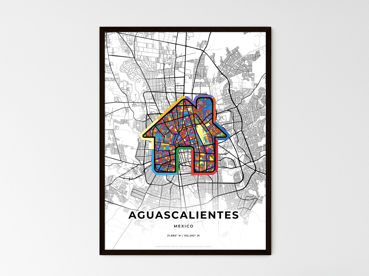 AGUASCALIENTES MEXICO minimal art map with a colorful icon. Where it all began, Couple map gift. Style 3