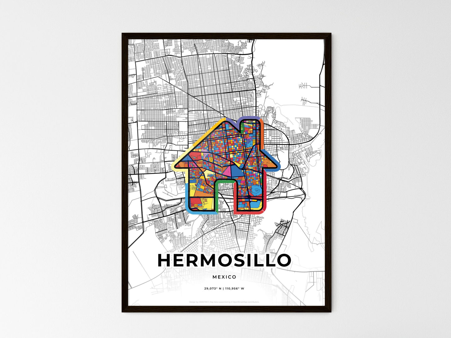 Hermosillo Mexico wedding art map with home icon