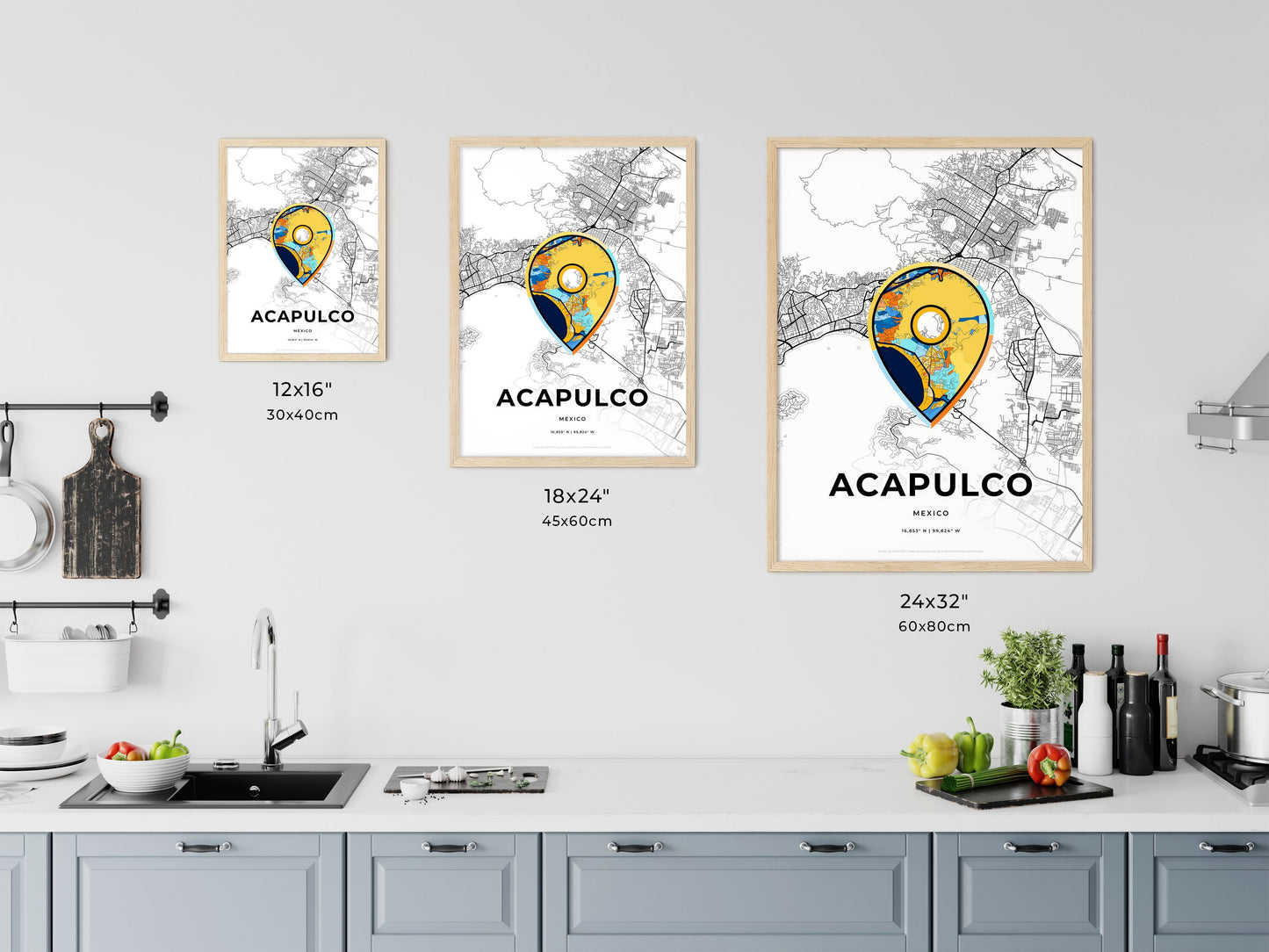 ACAPULCO MEXICO minimal art map with a colorful icon. Where it all began, Couple map gift.