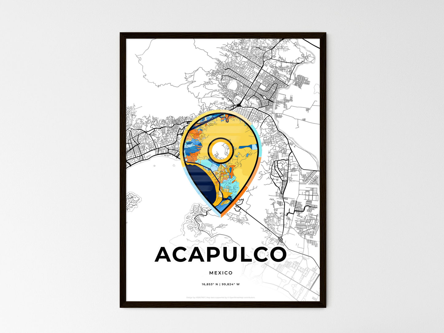 ACAPULCO MEXICO minimal art map with a colorful icon. Where it all began, Couple map gift. Style 1