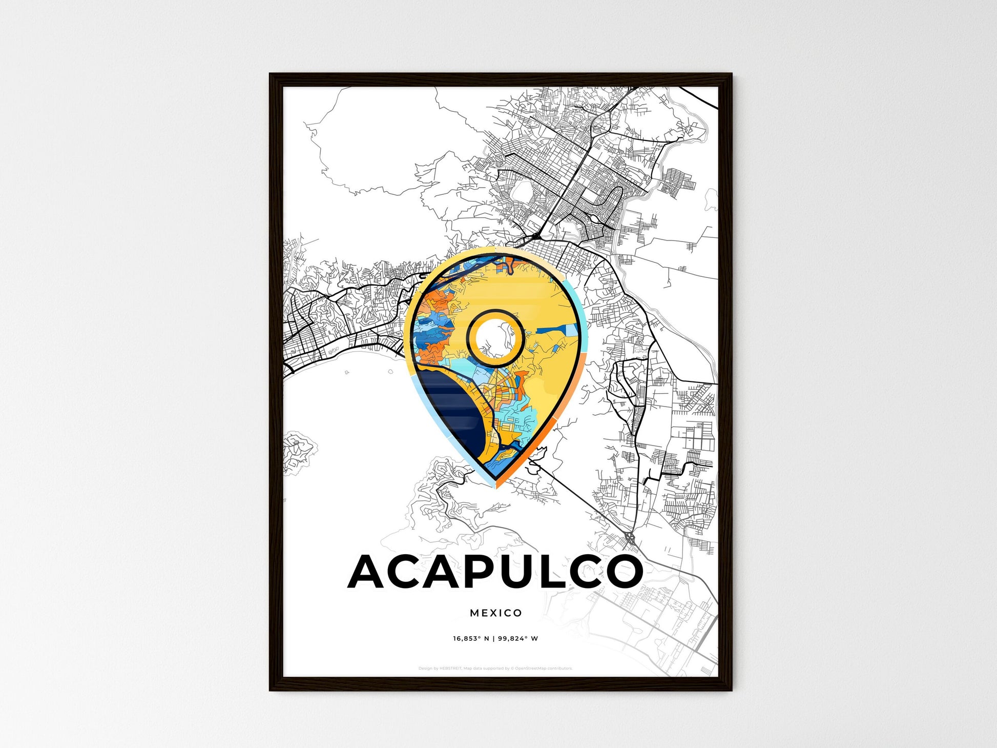 ACAPULCO MEXICO minimal art map with a colorful icon. Where it all began, Couple map gift. Style 1