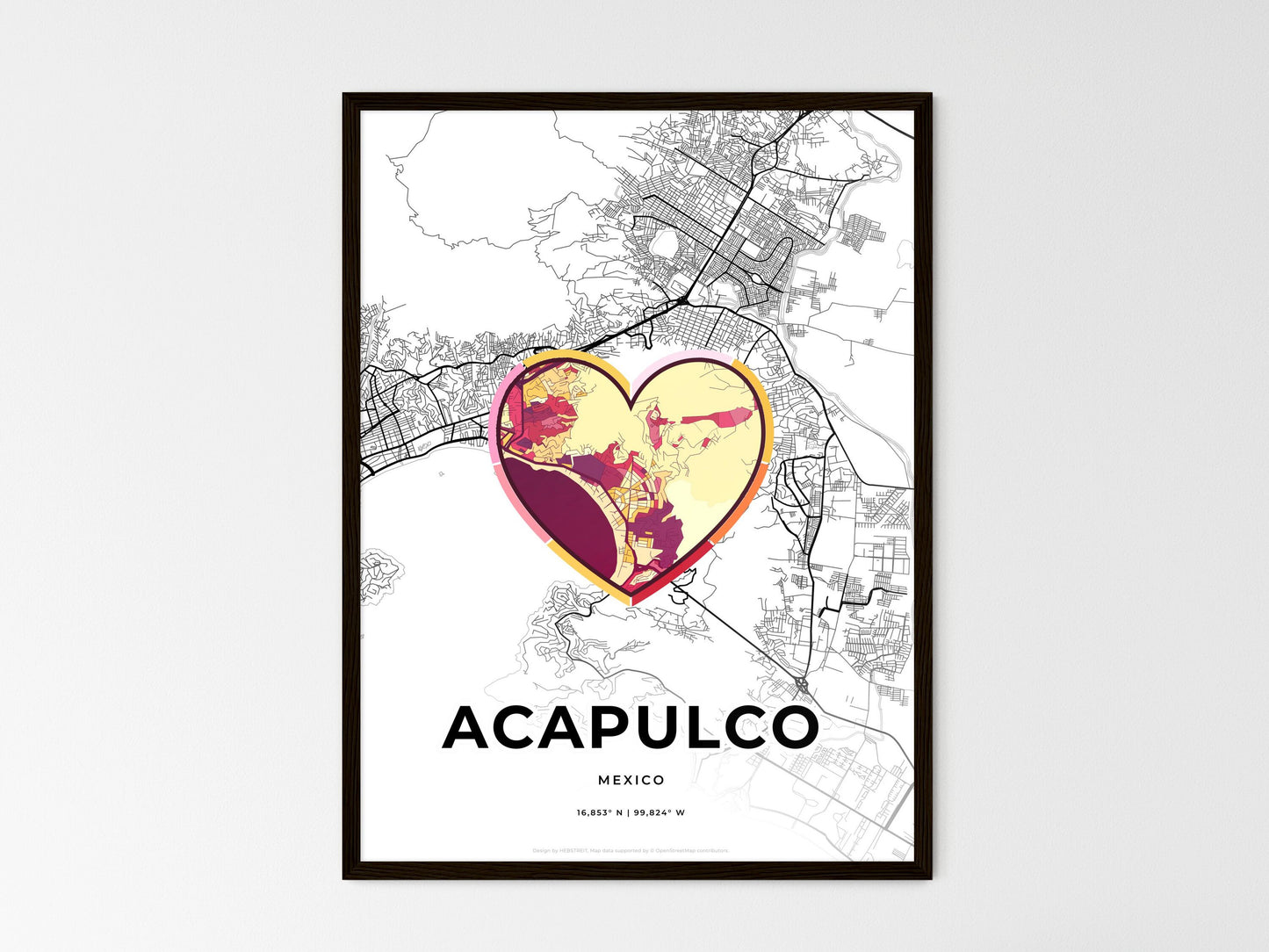 ACAPULCO MEXICO minimal art map with a colorful icon. Where it all began, Couple map gift. Style 2