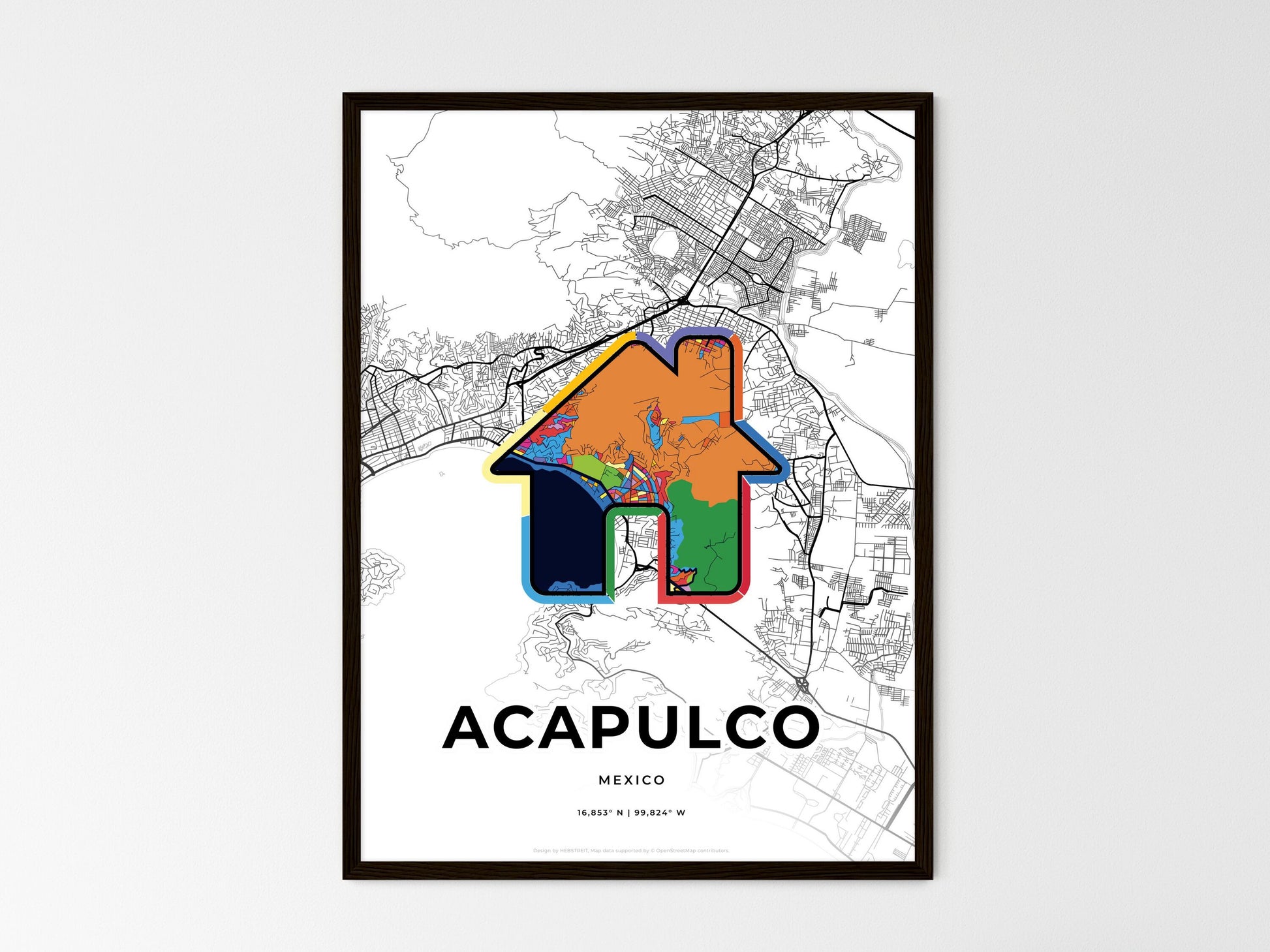 ACAPULCO MEXICO minimal art map with a colorful icon. Where it all began, Couple map gift. Style 3