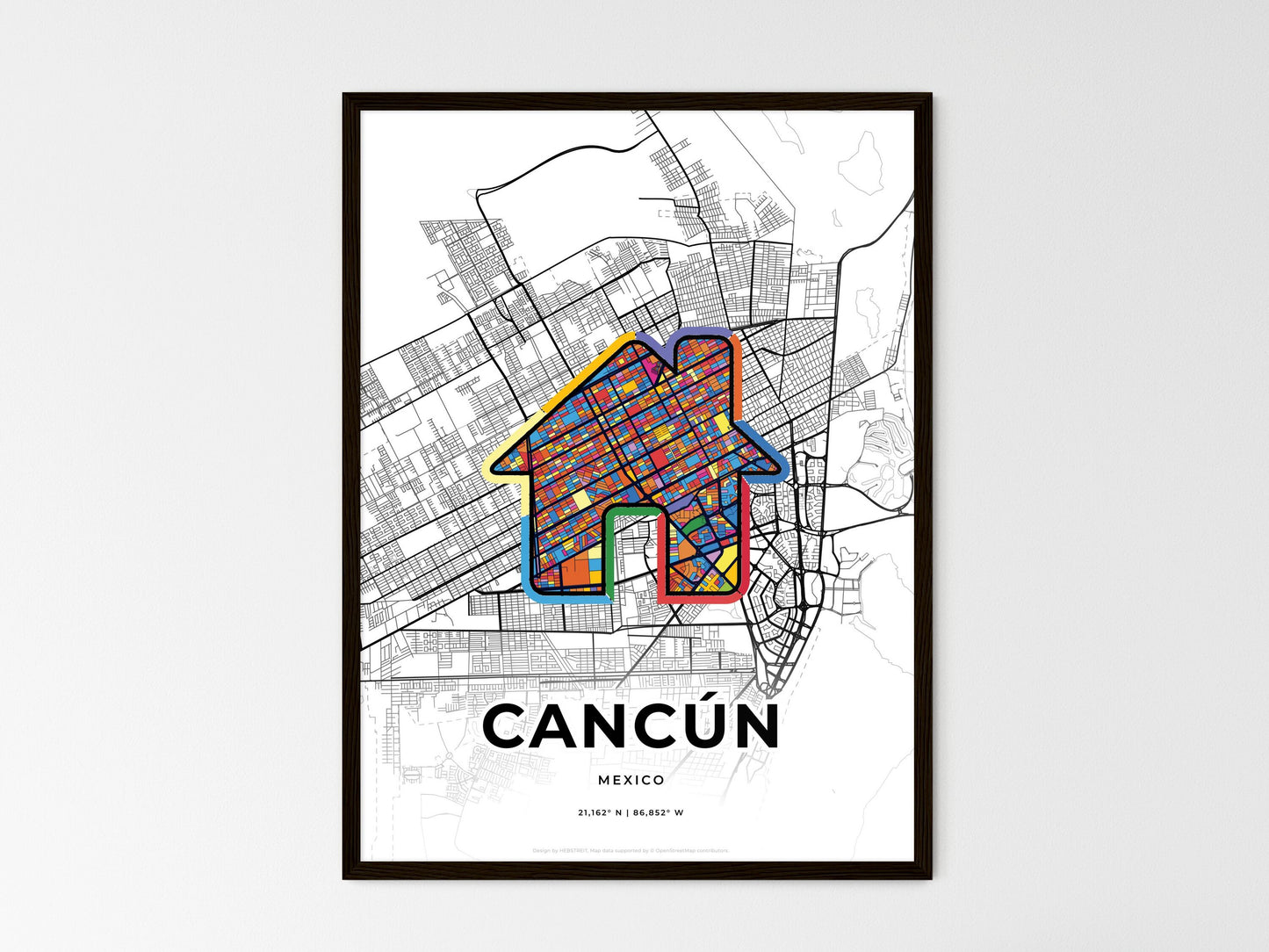 Cancún Mexico wedding art map with home icon