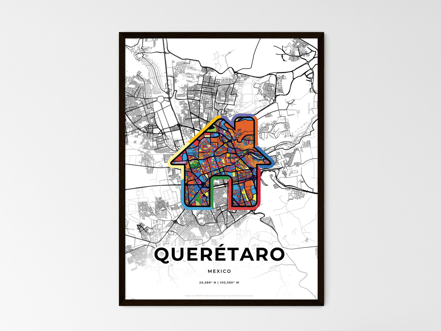 Querétaro Mexico wedding art map with home icon