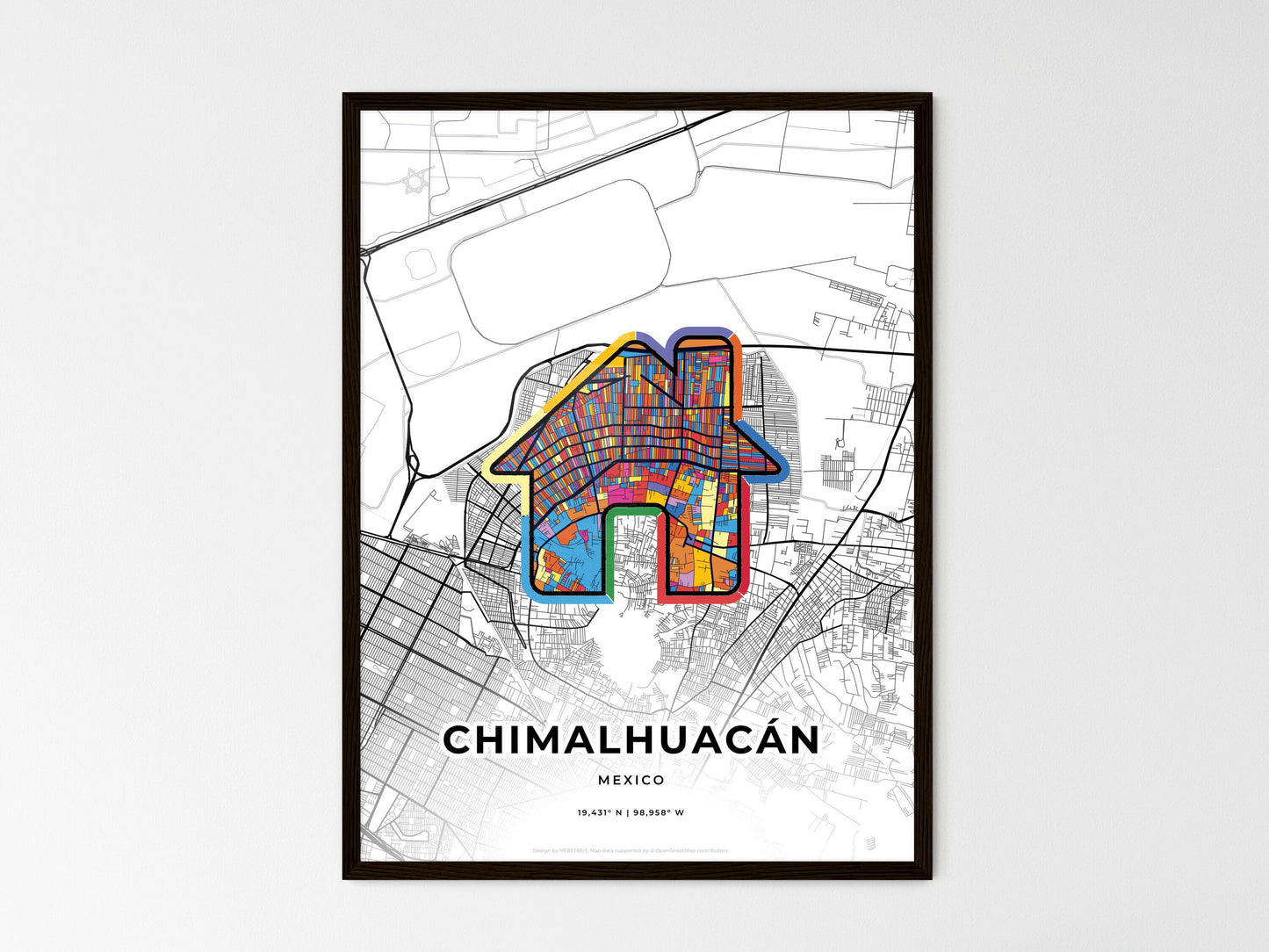 Chimalhuacán Mexico wedding art map with home icon