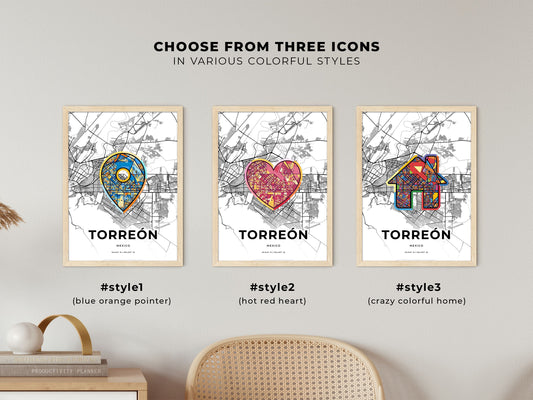 Torreón Mexico maps with colorful icons