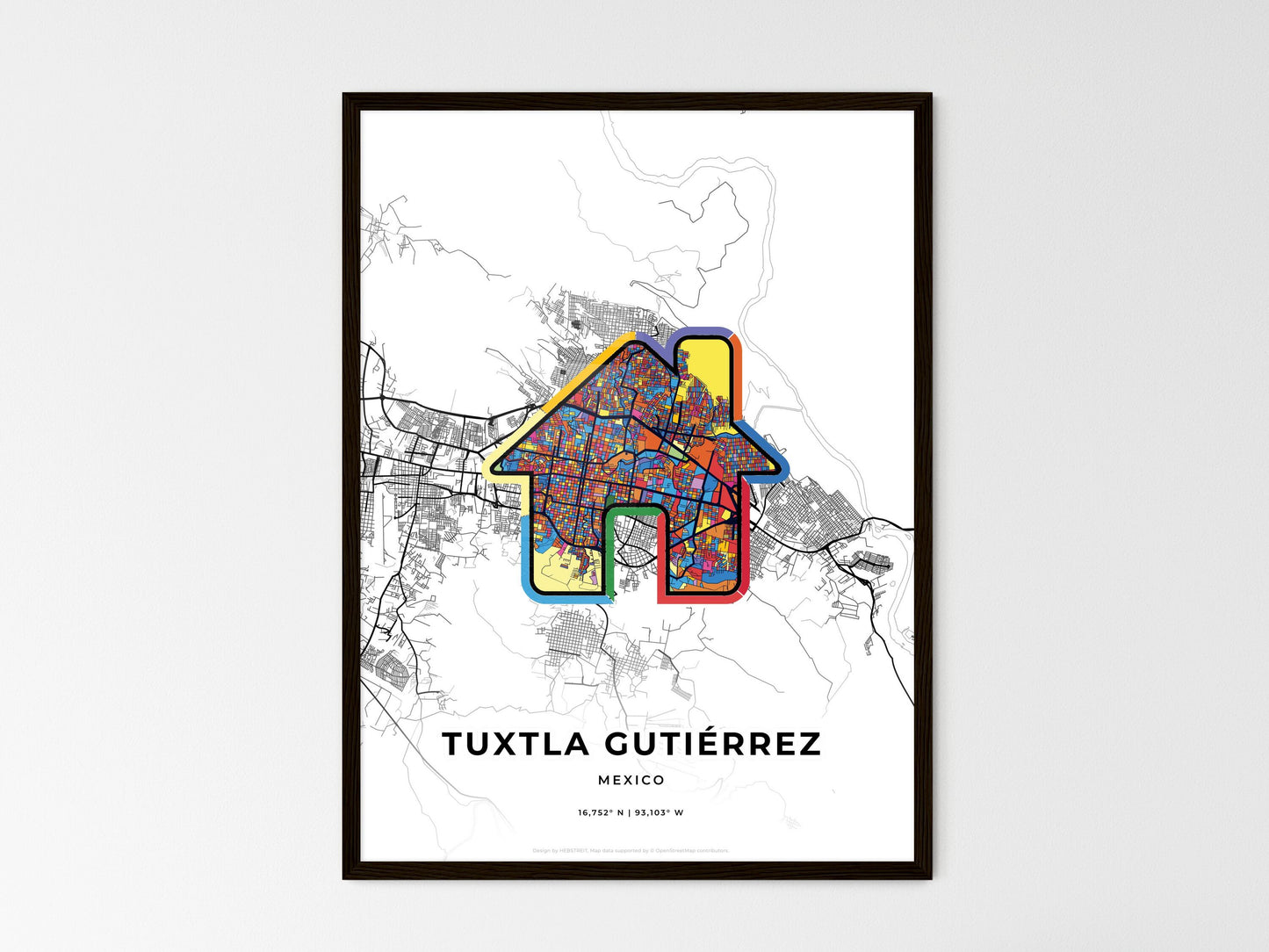 Tuxtla Gutiérrez Mexico wedding art map with home icon