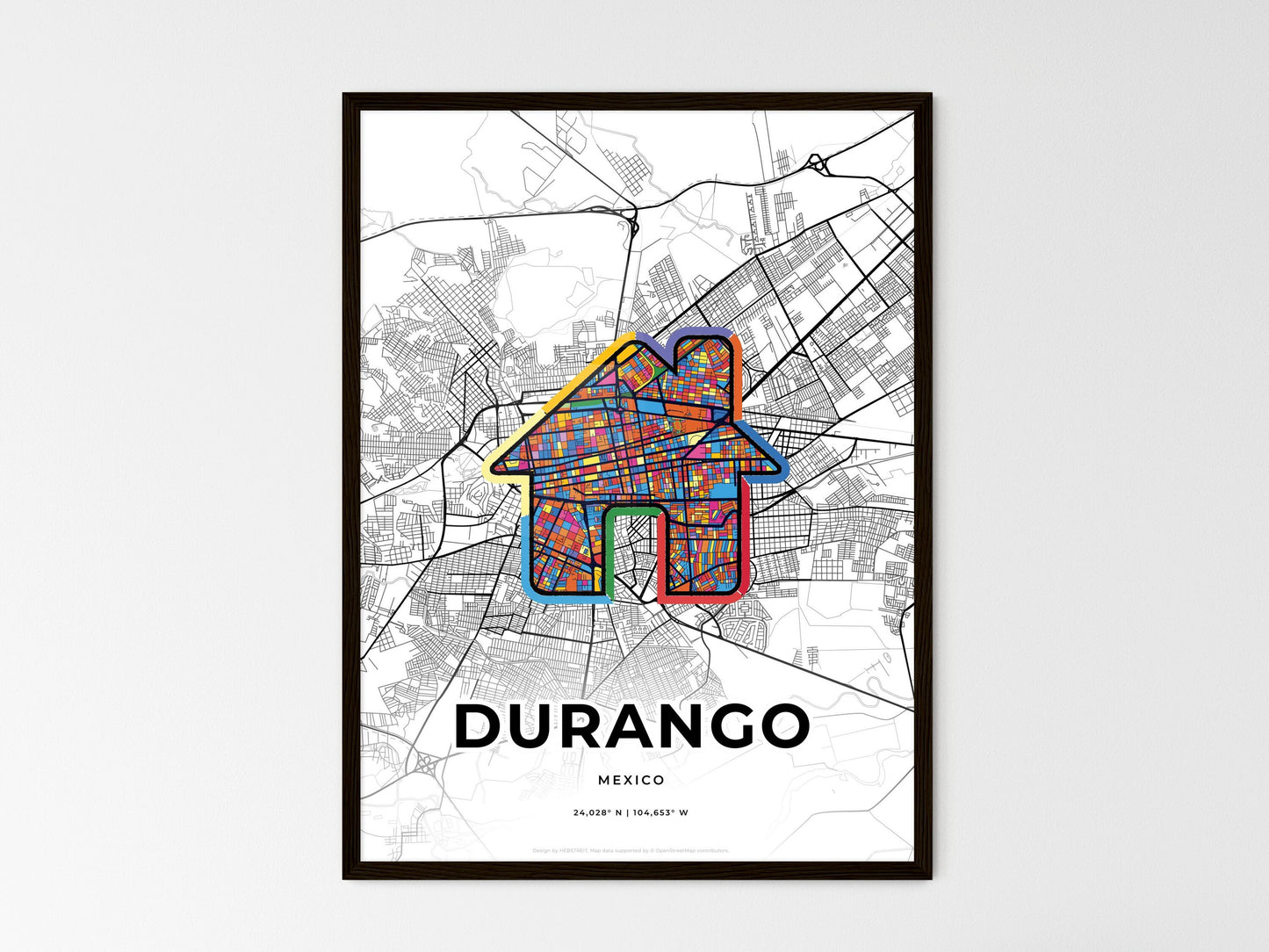 Durango Mexico wedding art map with home icon